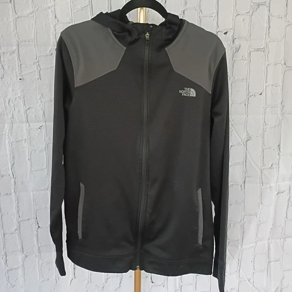 Mens The North Face‎ Black & Gray Full Zip Hoodie Size LARGE Pockets